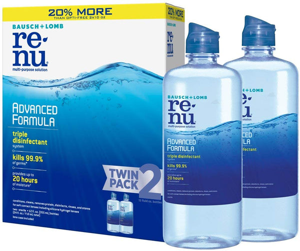 2 botellas de solución avanzada para lentes de contacto Bausch + Lomb ReNu