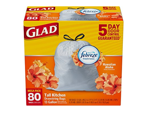 Pack of 80, 13 gallon Glad OdorShield Tall Kitchen Bags