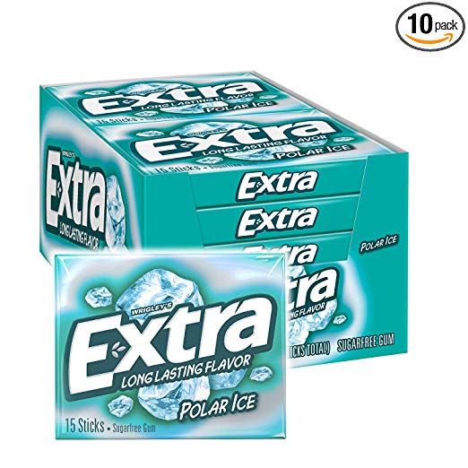Paquete de 10 chicles EXTRA sin azúcar de 15 unidades (hielo polar)