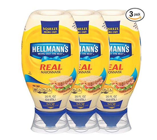 Paquete de 3 botellas exprimibles de mayonesa Hellmann's Real de 20 oz