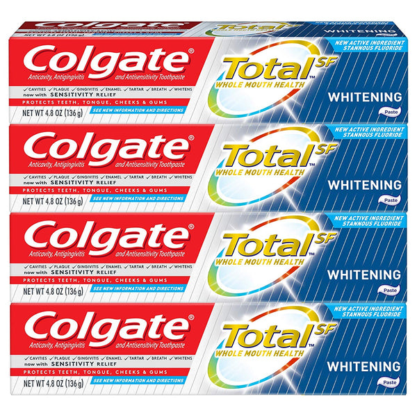 Paquete de 4 pastas de dientes blanqueadoras totales Colgate