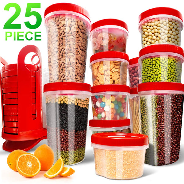 25-Piece Food Storage Container Set With Rotating Rack