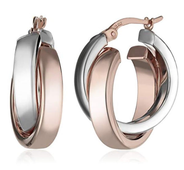 14k Gold Satin Polished Crossover Hoop Earrings