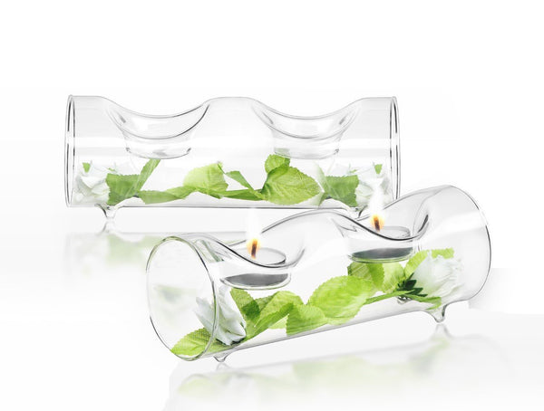 Juego de 2 portavelas de cristal.