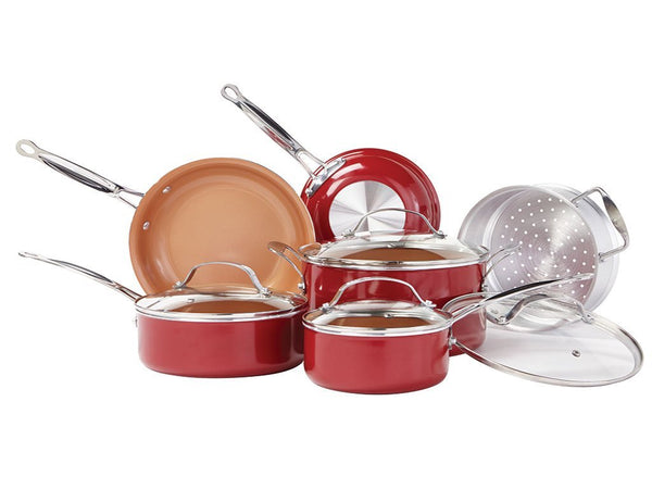 10 piece red copper non stick cookware set