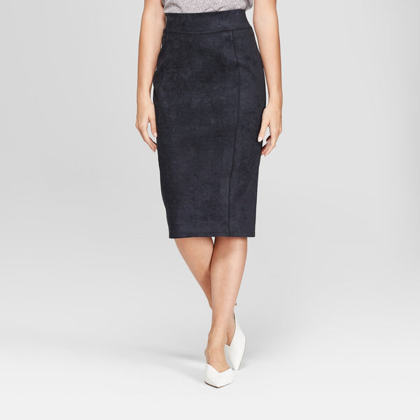 Midi suede pencil skirt