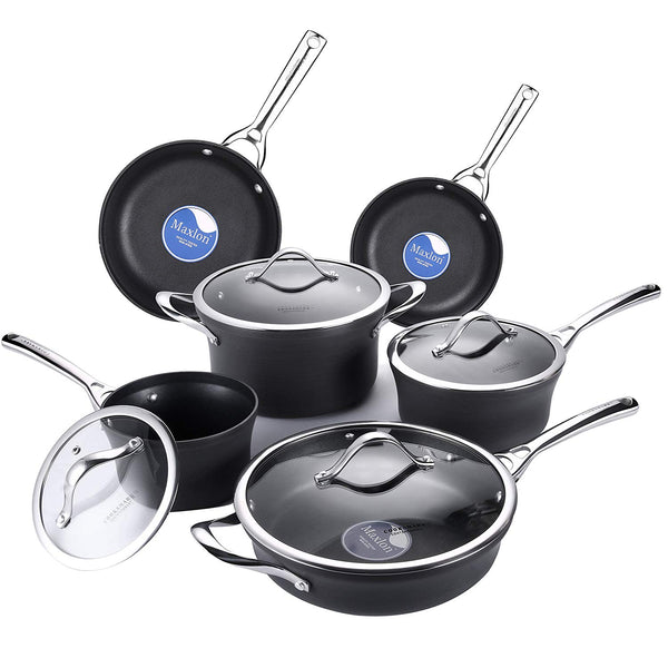 6 Piece Cooksmark Nonstick Hard-Anodized Aluminum Scratch Resistant Pots and Pans Set