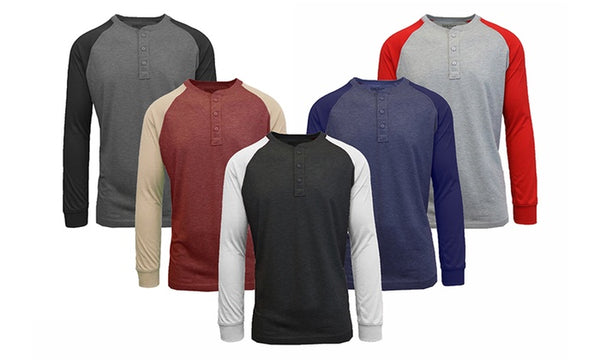 Camisetas de manga larga Henley Raglan para hombre