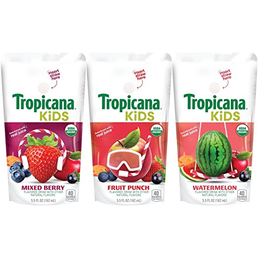 Tropicana Kids Organic Juice Drink Pouches, Variety Pack, 5.5 Ounce, 32 Count