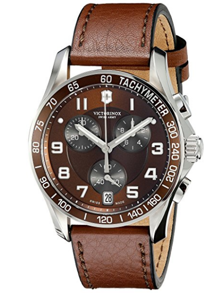 Victorinox Stainless Steel Watch with Brown Leather Band