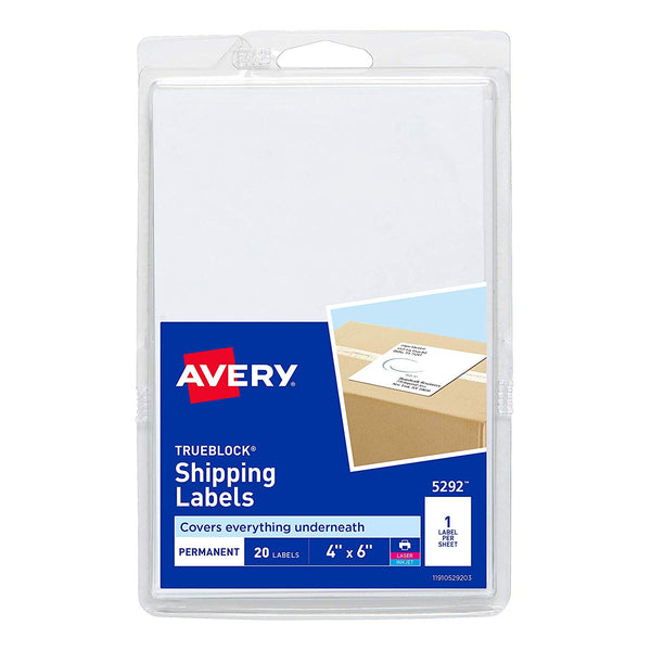 Avery Shipping Labels with TrueBlock Technology, 4 x 6, Pack of 20
