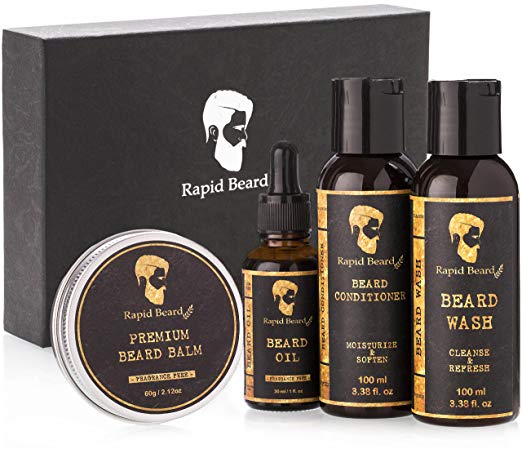 Kit de cuidado de barba para hombres: aceite de barba sin perfume, champú para barba