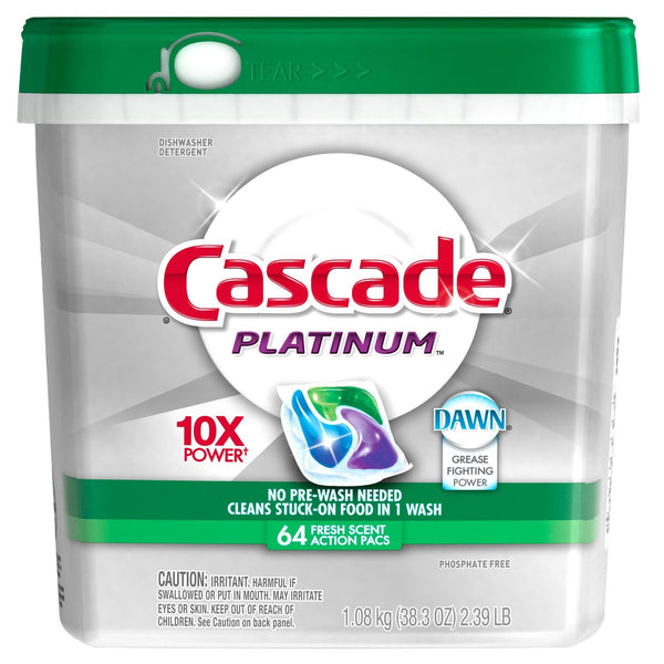 64 Cascade Platinum ActionPacs Dishwasher Detergent