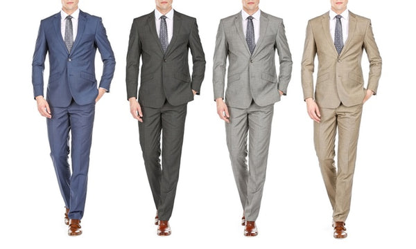 Gino Vitale Men's Slim Fit Sharkskin 2 Piece Suits