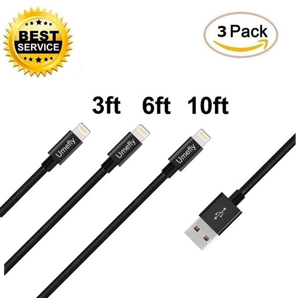 Pack of 3 braided lightning cables