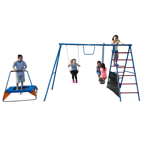 Metal Swing Set with Trampoline and Ladder Climber