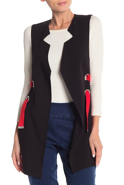 Dressy vest with red detailed ribbon
