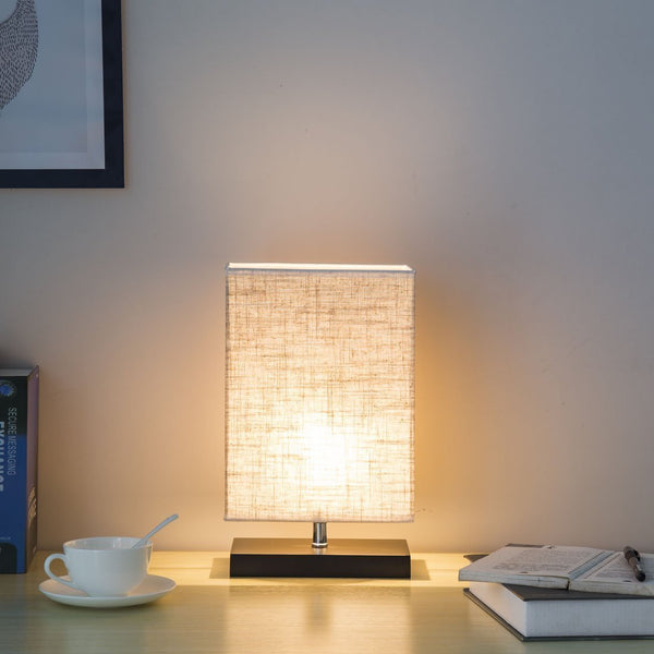 Solid wood and fabric shade lamp
