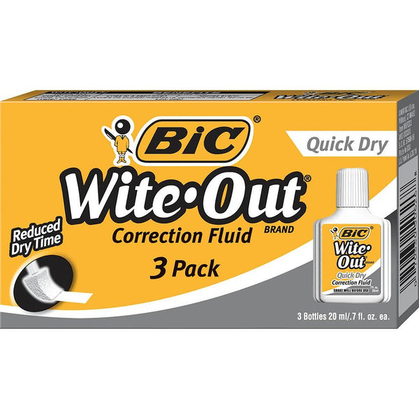 Líquido corrector de secado rápido BIC Wite-Out - Paquete de 3