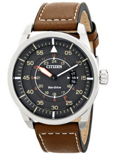 Citizen Eco-Drive Men's Stainless Steel Watch with Brown Leather