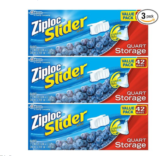 Pack of 3 Ziploc Slider Storage Bags