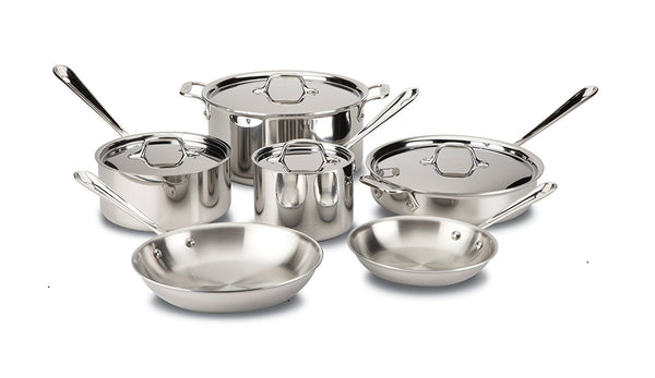 All-Clad Stainless Steel Tri-Ply Bonded Dishwasher Safe Cookware Set, 10-Piece