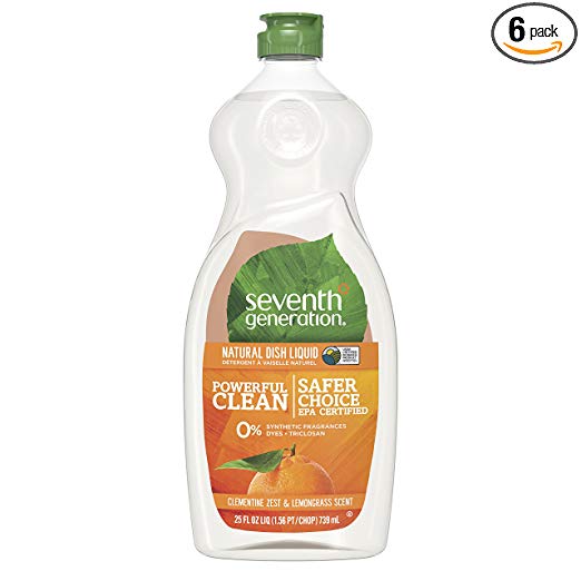 Seventh Generation Dish Liquid Soap, Clementine Zest & Lemongrass Scent, 25 oz, Pack of 6