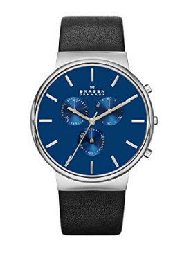 Skagen men's black leather watch