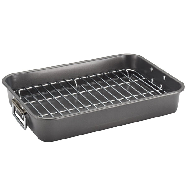 rberware Nonstick Bakeware 11-Inch x 15-Inch Roaster with Flat Rack