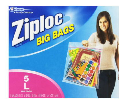 5 large 3 gallon double zipper Ziploc bags