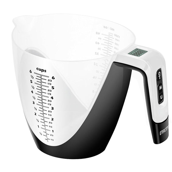 Measuring cup with built in scale