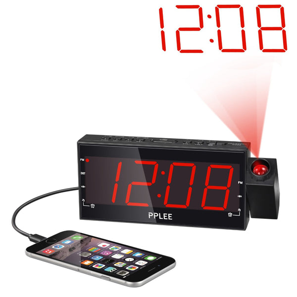 LED projector alarm clock with USB charger