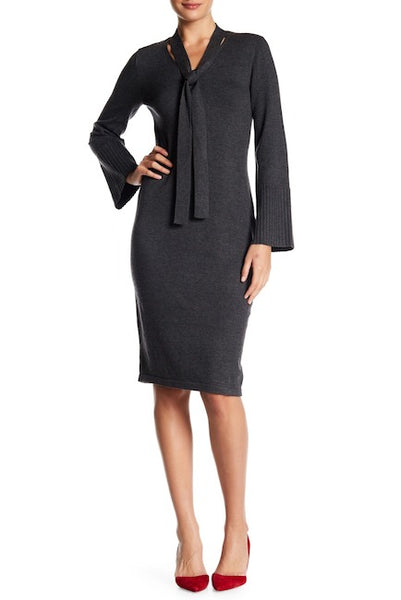 Chic neck tie sweater dress