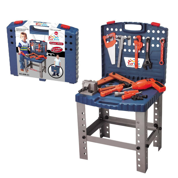 68 piece toy workbench with realistic tools and electric drill
