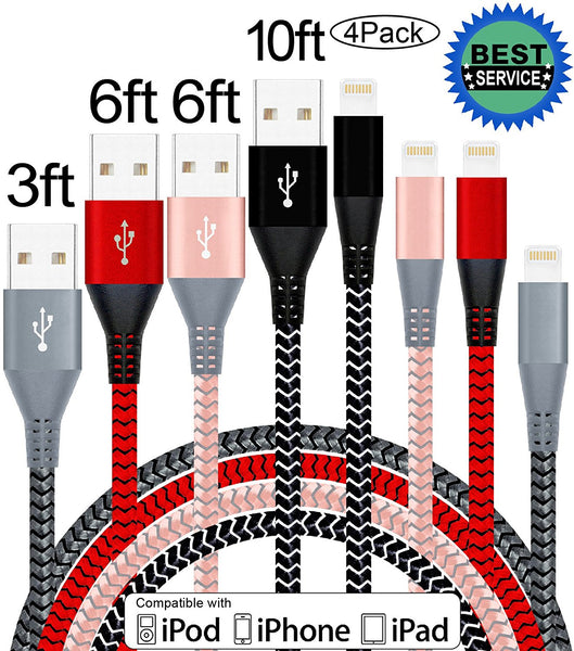 Pack of 4 braided lightning cables
