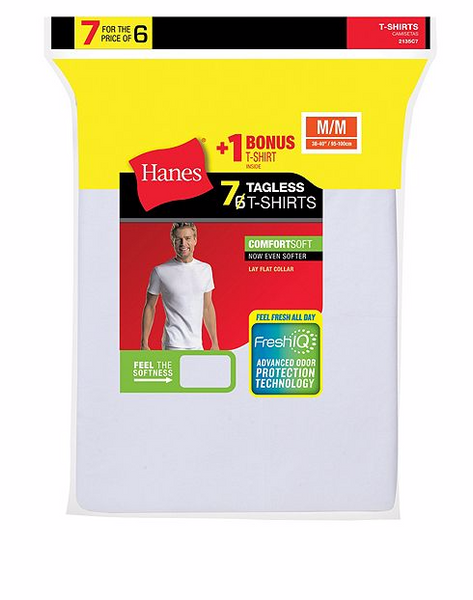 Pack of 7 Hanes men's Crewneck, V-Neck or Tank undershirts