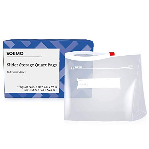 Solimo Food Storage Bags: 120ct Quart Slider or 150ct Quart Zipper