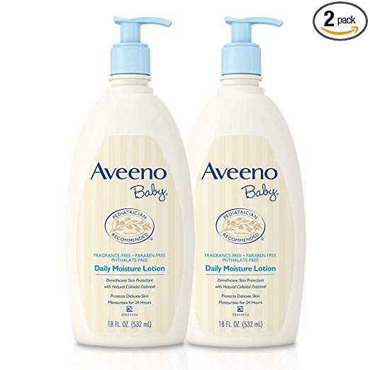 2 Aveeno Baby Daily Moisture Lotion with Oatmeal & Dimethicone, Fragrance-Free