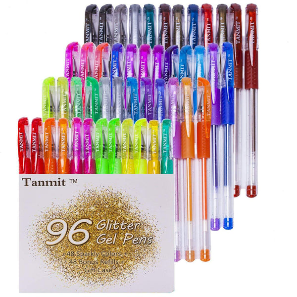 96 bolígrafos de gel con purpurina.