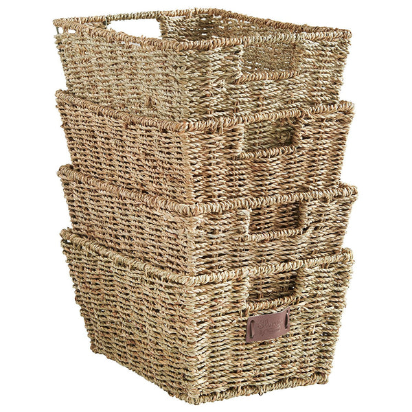 Set of 4 Seagrass Storage Baskets with Insert Handles