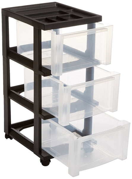 IRIS 3-drawer storage cart with organizer top