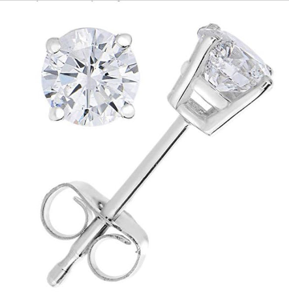 1/4 cttw Diamond Stud Earrings 14K White Gold with Push-Backs and Gift Box