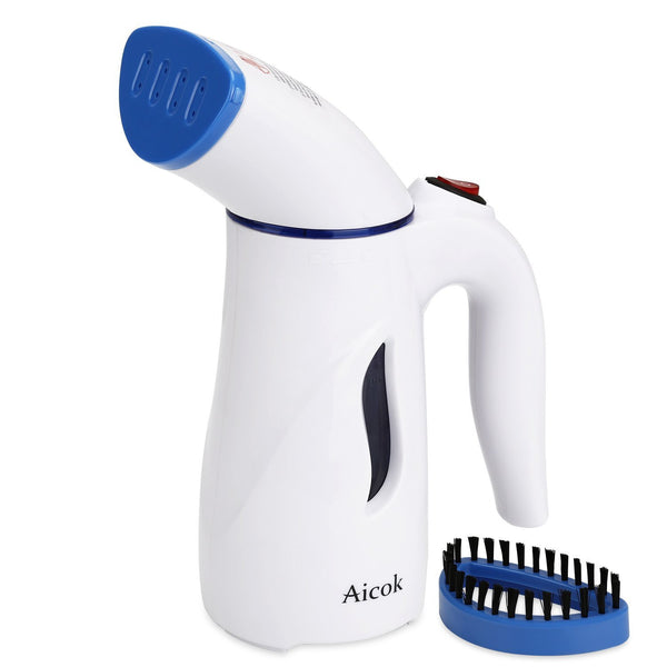Travel garment steamer with brush