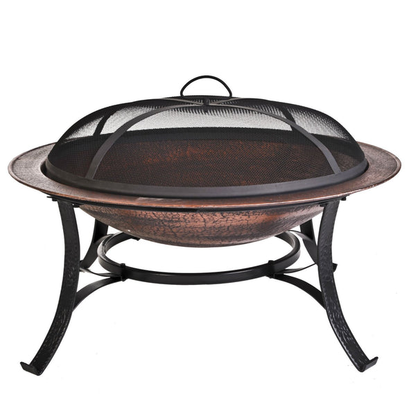 Iron Copper Finish Fire Pit with Screen & Cover