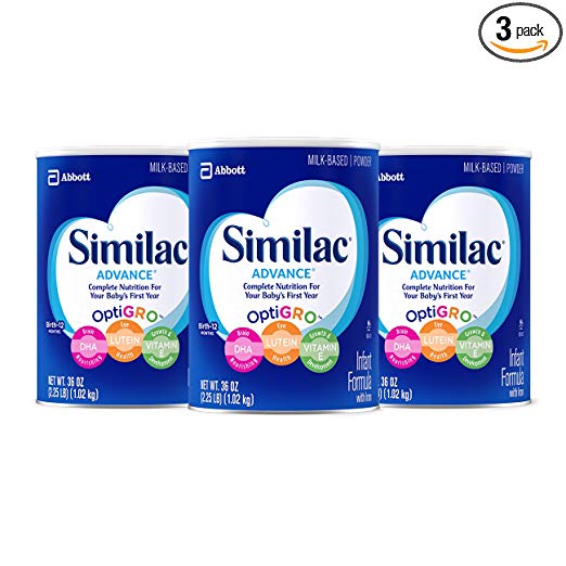 Paquete de 3 fórmulas en polvo para bebés Similac Advance de 36 oz con hierro
