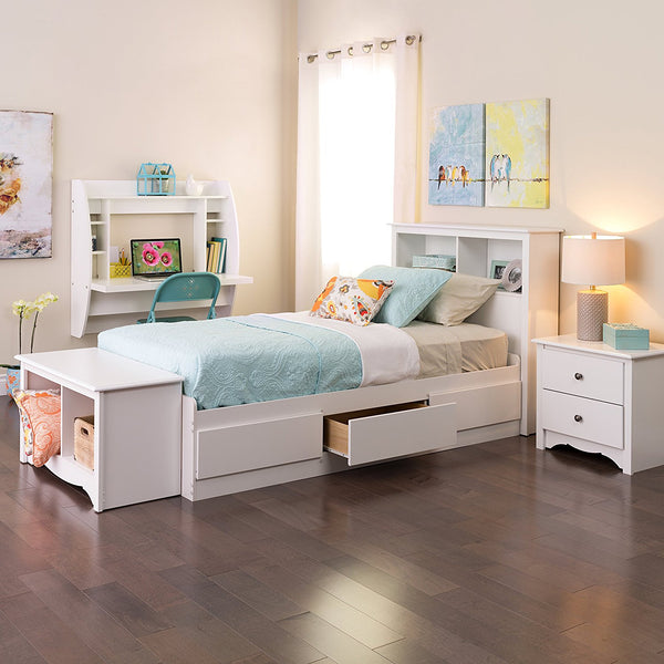 Cama con plataforma y almacenamiento Prepac Twin Mate, color blanco, con 3 cajones