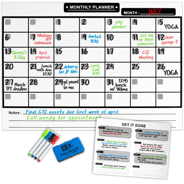 Large Dry Erase Magnetic Calendar With Markers And Eraser
