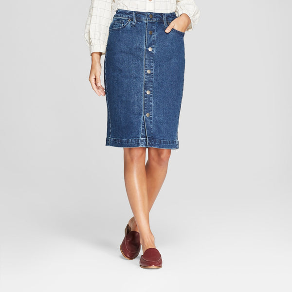 Button front jean skirt