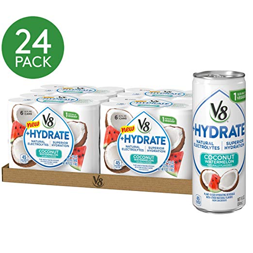 24-Pack 8oz V8 +Hydrate Plant-Based Hydrating Beverage (Coconut Watermelon)