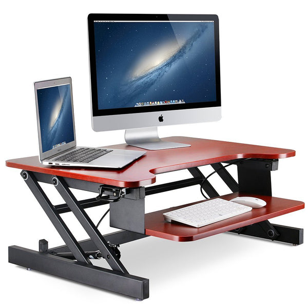 Adjustable dual monitor sit stand desk